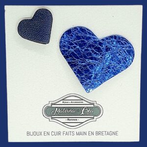 pin's en cuir - VERONE- duo en cuir bleu éléctrique irisé et bleu nuit irisé-