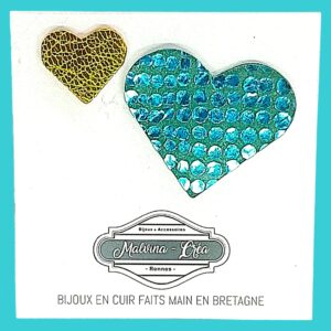 pin's en cuir - VERONE- duo en cuir bleu turquoise sirène et doré-