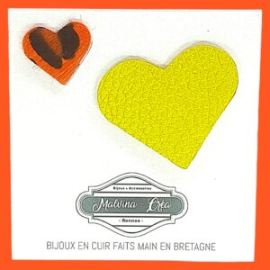 pin's en cuir - VERONE- duo en cuir jaune citron caviar et orange léopard-