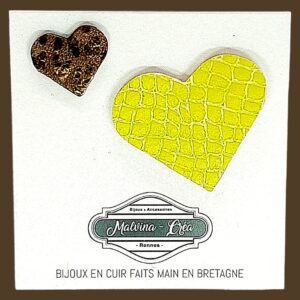 pin's en cuir - VERONE- duo en cuir jaune écailles et léopard marron irisé-