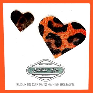 pin's en cuir - VERONE- duo en cuir léopard orange et noir-