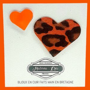 pin's en cuir - VERONE- duo en cuir léopard orange et orange fluo-