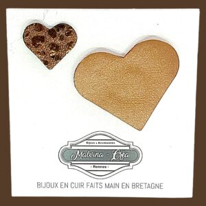 pin's en cuir - VERONE- duo en cuir marron glacé irisé et léopard marron irisé-