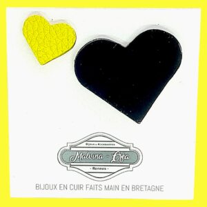 pin's en cuir - VERONE- duo en cuir noir verni et jaune citron caviar-