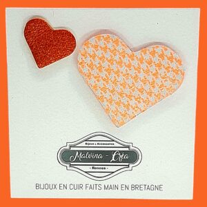 pin's en cuir - VERONE- duo en cuir orange pied de poule et orange irisé-