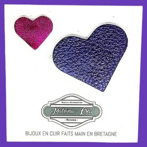 pin's en cuir - VERONE- duo en cuir violet irisé et fuschia irisé-1