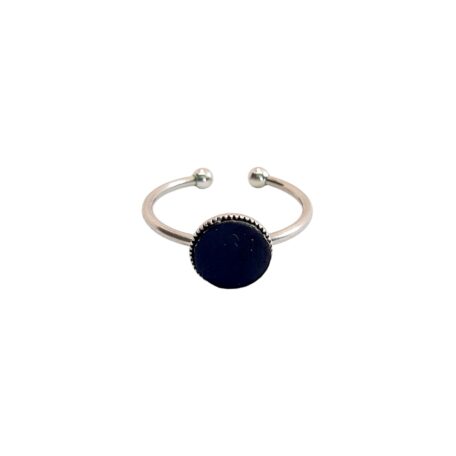 Bague fine avec cuir noir verni 1