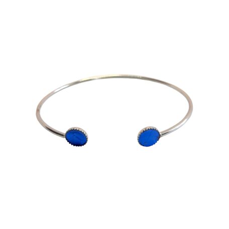 Bracelet avec cuir bleu électrique irisé et froissé - acier inox argent