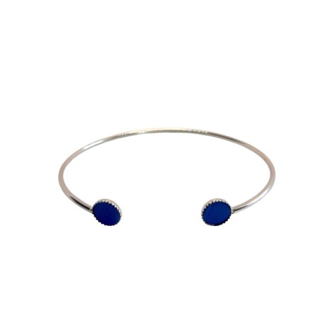 Bracelet avec cuir bleu lapis lazuli - acier inox argent 1