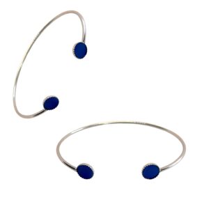 Bracelet avec cuir bleu lapis lazuli - acier inox argent