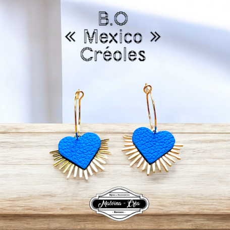 boucles d'oreilles - MEXICO- en cuir bleu azur - support petites créoles--Photoroom