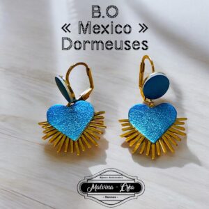 boucles d'oreilles - MEXICO- en cuir bleu caraïbes irisé - support dormeuses-