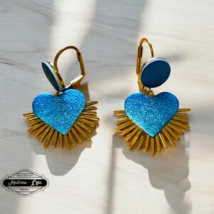 boucles d'oreilles - MEXICO- en cuir bleu caraïbes irisé - support dormeuses-1