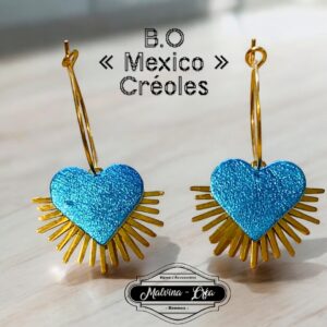 boucles d'oreilles - MEXICO- en cuir bleu caraïbes irisé - support petites créoles-