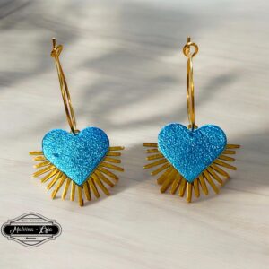 boucles d'oreilles - MEXICO- en cuir bleu caraïbes irisé - support petites créoles-1