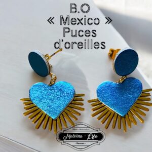 boucles d'oreilles - MEXICO- en cuir bleu caraïbes irisé - support puces-