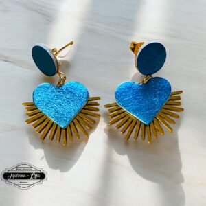 boucles d'oreilles - MEXICO- en cuir bleu caraïbes irisé - support puces-1