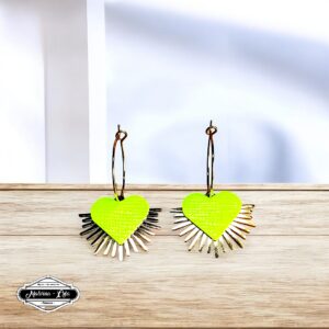 boucles d'oreilles - MEXICO- en cuir jaune fluo - support petites créoles-2-