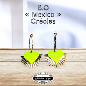 boucles d'oreilles - MEXICO- en cuir jaune fluo - support petites créoles-2-