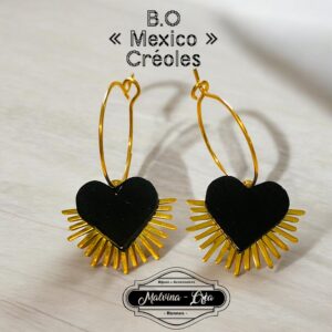 boucles d'oreilles - MEXICO- en cuir noir verni - support petites créoles-1