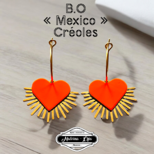 boucles d'oreilles - MEXICO- en cuir orange fluo - support petites créoles-3