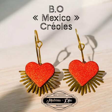 boucles d'oreilles - MEXICO- en cuir orange irisé - support petites créoles-