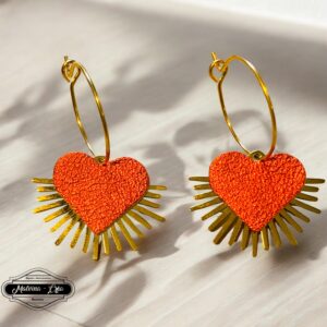 boucles d'oreilles - MEXICO- en cuir orange irisé - support petites créoles-1