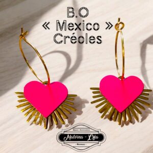 boucles d'oreilles - MEXICO- en cuir rose fluo - support petites créoles-