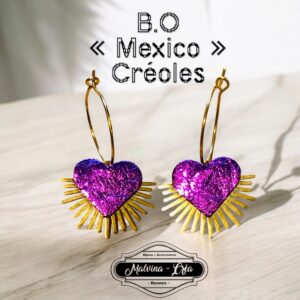 boucles d'oreilles - MEXICO- en cuir violet brillant effet froissé - support petites créoles-