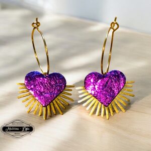 boucles d'oreilles - MEXICO- en cuir violet brillant effet froissé - support petites créoles-1