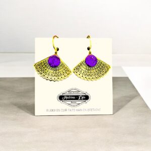 boucles d'oreilles - ABANICO- en cuir violet brillant effet froissé - support mini créoles-