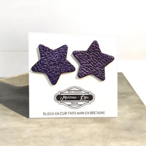 Boucles d&rsquo;oreilles en cuir – MAXI ESTRELLAS- Violet foncé métallisé
