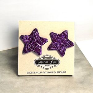 Boucles d&rsquo;oreilles en cuir – MAXI ESTRELLAS- Violet métallisé