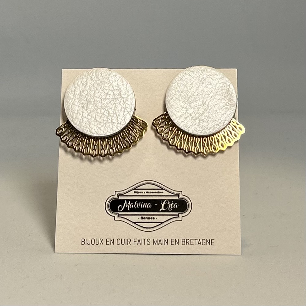 Boucles d'oreilles -MADRID- CUIR blanc poudré irisé