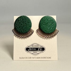Boucles d'oreilles -MADRID- CUIR de galuchat vert irisé