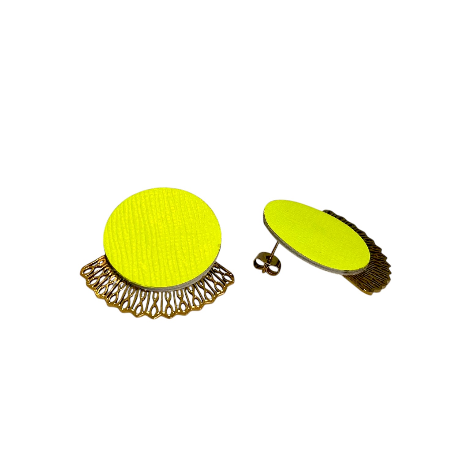 Boucles d'oreilles -MADRID- CUIR jaune fluo-