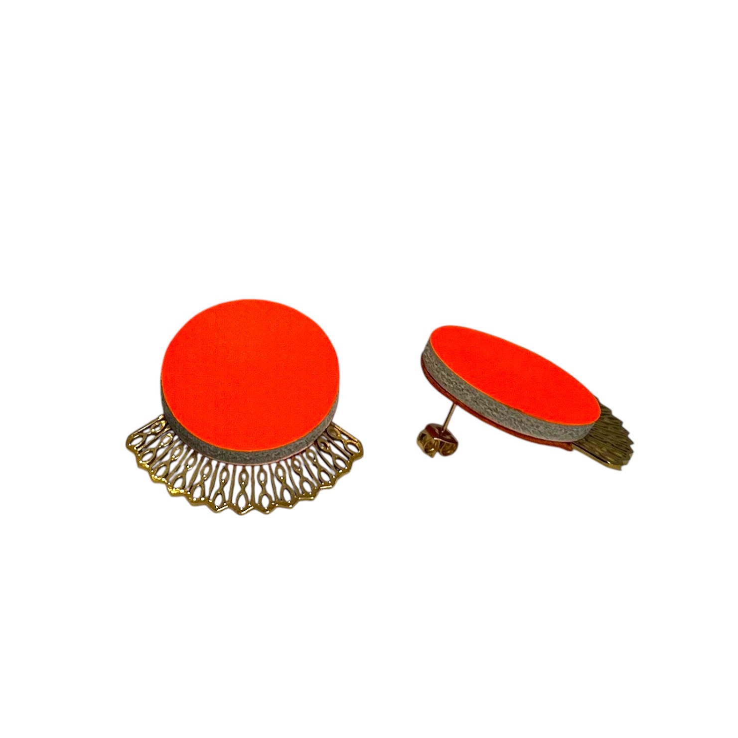 Boucles d'oreilles -MADRID- CUIR orange fluo-