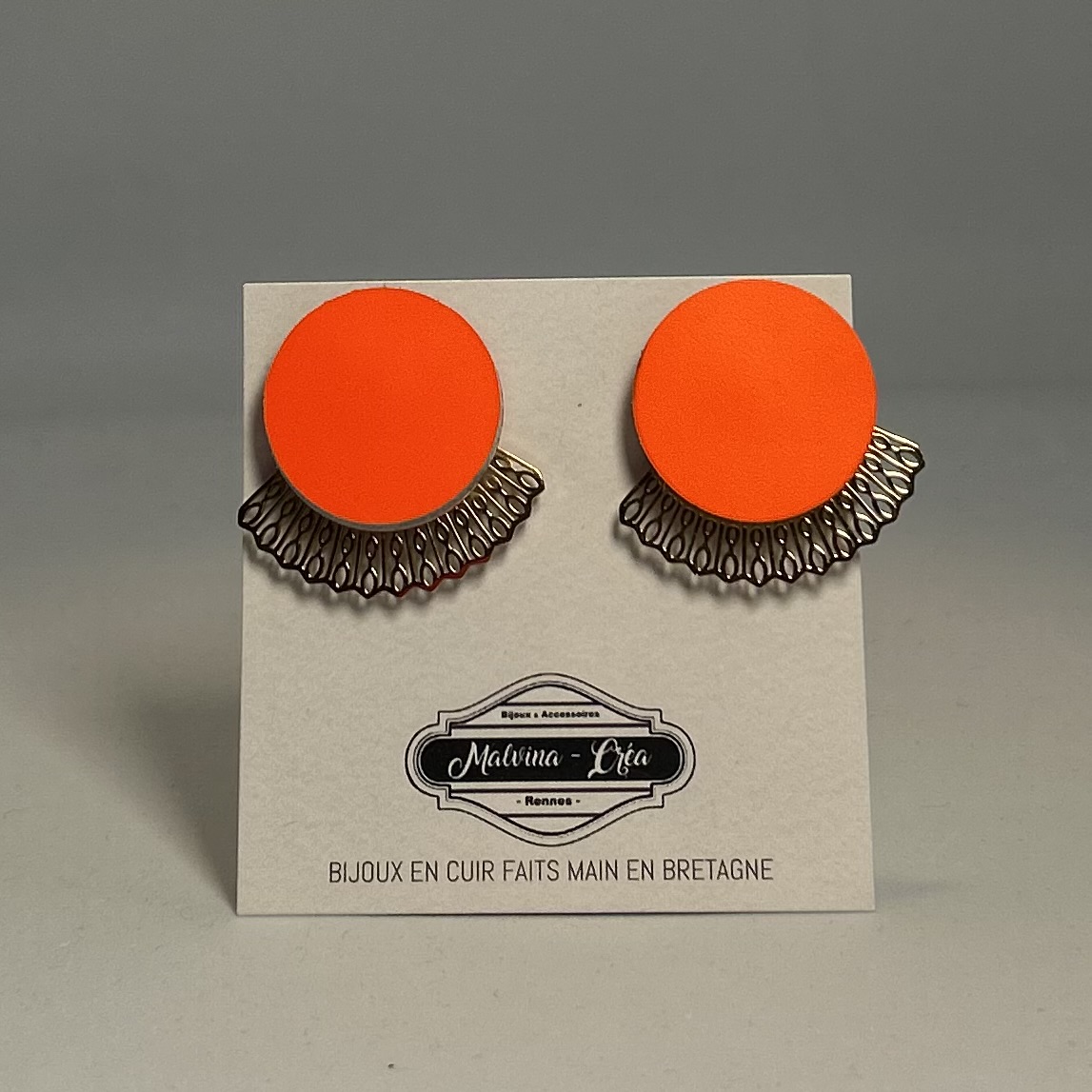Boucles d'oreilles -MADRID- CUIR orange fluo