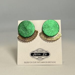 Boucles d'oreilles -MADRID- CUIR vert gazon irisé
