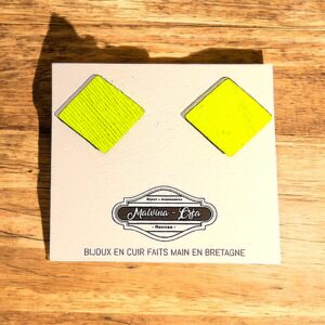 Boucles d'oreilles puces - KARREZ- cuir jaune fluo-