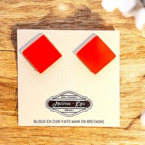 Boucles d'oreilles puces - KARREZ- cuir orange fluo-