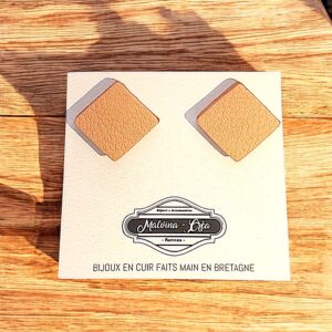 Boucles d'oreilles puces - KARREZ- cuir vieux rose grainé-