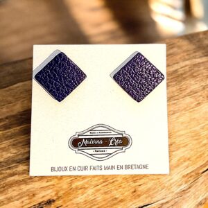 Boucles d'oreilles puces - KARREZ- cuir violet foncé métallisé-