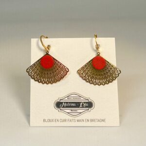 Boucles d&rsquo;oreilles en cuir – ABANICO- Rouge
