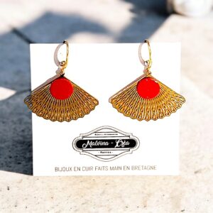 boucles d'oreilles - ABANICO- en cuir rouge verni - support mini créoles-3