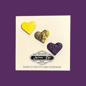 Trio de pin-s en cuir - modèle VERONE MINI-jaune verni violet doré métallisé