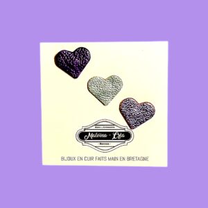 Trio de pin-s en cuir - modèle VERONE MINI-violet lavande vert d-eau